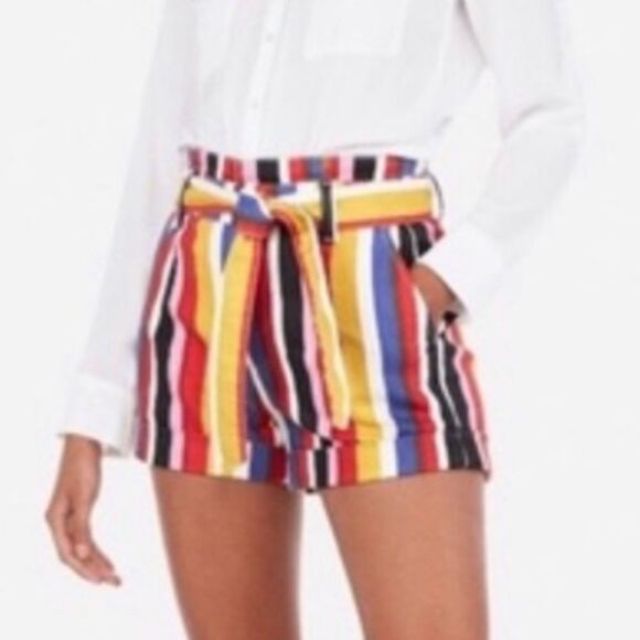 EXPRESS | Multicolor Striped Shortie Extreme High Rise Shorts Women’s Size 2 - Picture 1 of 9